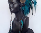 MADE TO ORDER Midsize Teal & Black Warrior Headpiece Headdress