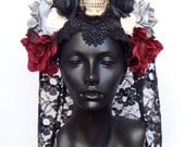 MADE TO ORDER Day of the Dead Skull & Flower Headdress with Veil