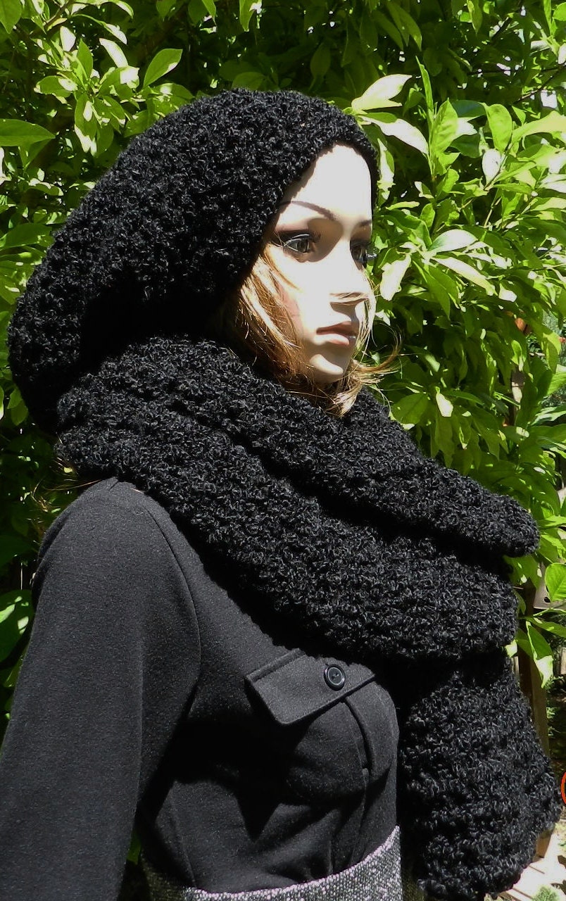 hand crocheted HIPPIE Hat Women/Teen Extra Large Beanie super chunky Slouch Hat, Rasta Cap, Chunky Baggy - Black