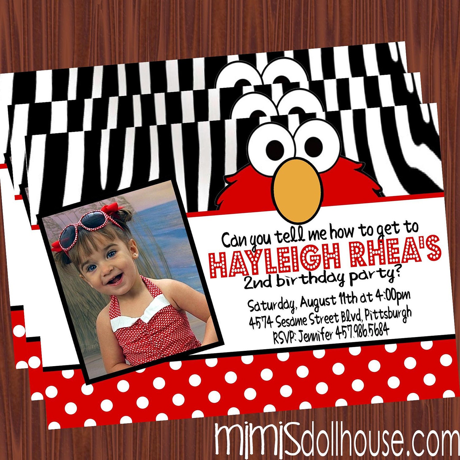 Elmo Invitation- Printable Elmo Zebra Birthday Party Invitation PDF/JPEG