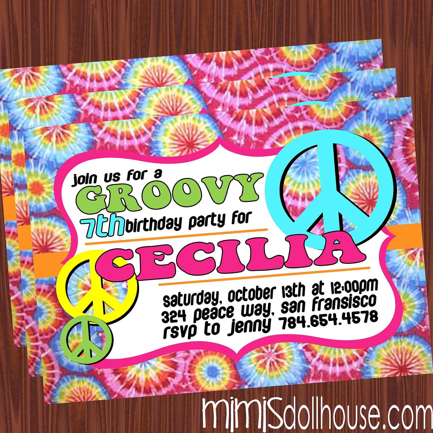 Tie Dye Invitation- Printable Tie dye and peace Birthday Invitation PDF/JPEG Il_570xn