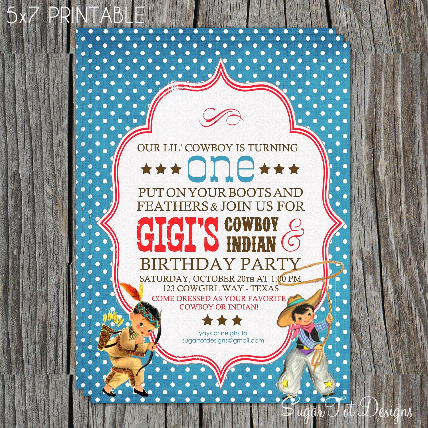 Vintage Cowboys and Indians Invitation, Cowboy and Indian Invite - 5x7 PRINTABLE