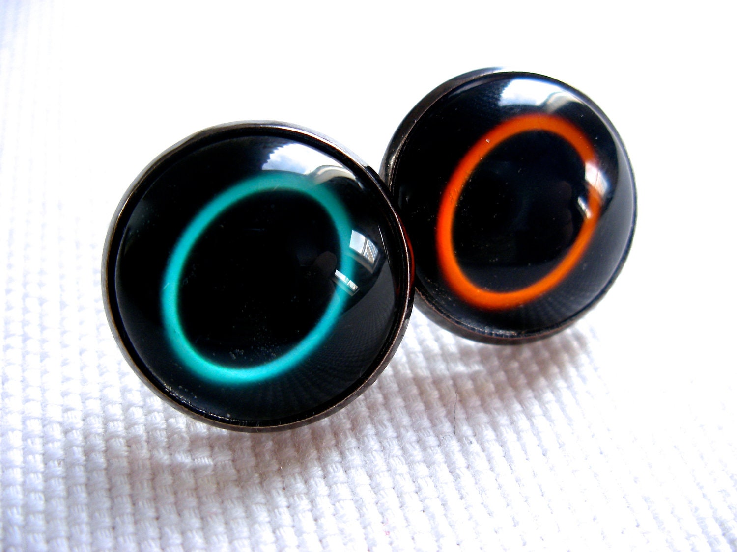 PORTAL Earrings- Video game inspired geek gamer large post ear rings- gift for her- Black blue orange- Physics science