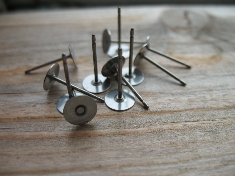 Titanium Earring Posts, 6mm Flat Pad, Hypoallergenic, 10 pairs