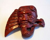 Antique Chinese Red Lacquer Cinnabar Immortal Brooch