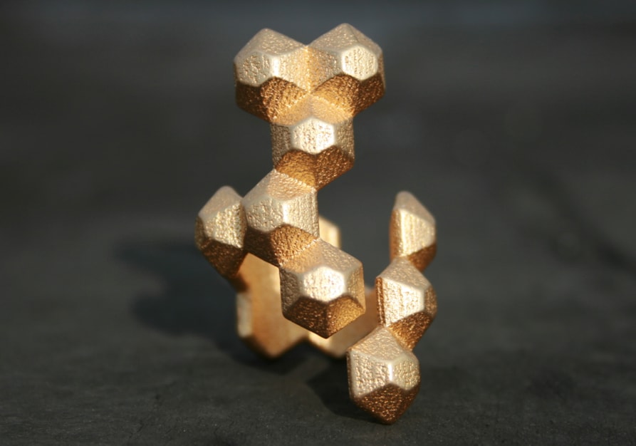 POPULATE - Yellow gold modern geometric 3D printed ring - ButterscotchofBK