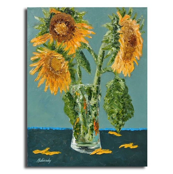 Still life painting -Original oil painting of sunflowers - Original unique impasto palette knife oil painting - 11,8" x 15,7"