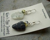 Beach Glass & Beach Stone Earrings - Mismatched with faceted glass beads