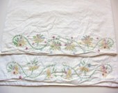 Vintage Standard Pillowcase Pair/Set- Embroidered with Scalloped Edge