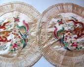 Embroidered Asian Round Pleated Vintage Pillowcase Set/Pair