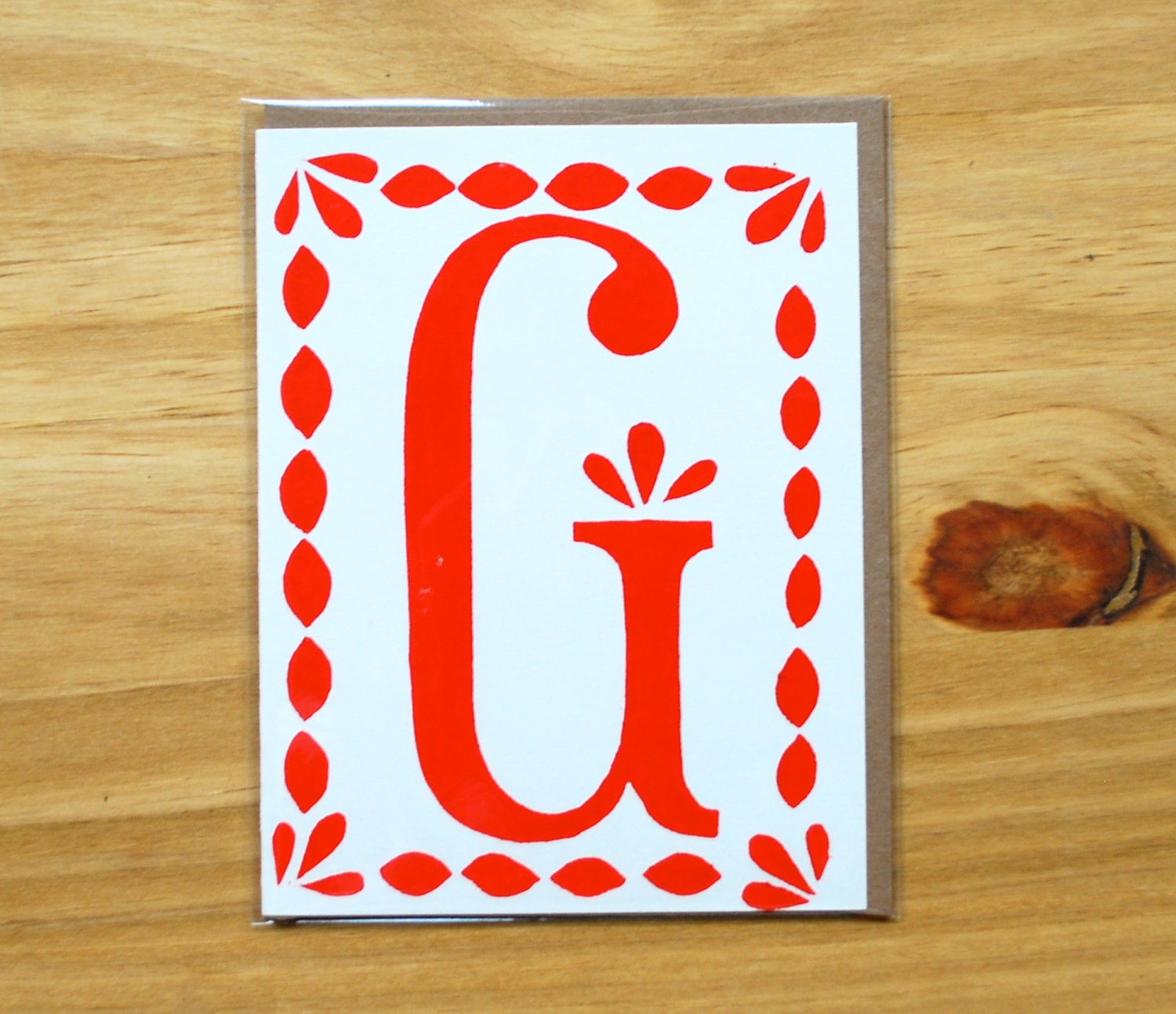 G - Single Hand Block Printed Monogram Card and Envelope