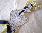 Deco Wedding Cake Topper - Custom Hand Painted Bride and Groom- Outlined in Gold Glitter
