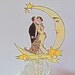 Moon and Banner Wedding Cake Topper- Vintage Bride And Groom - Outlined in Silver Glitter