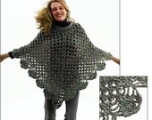 Vintage Handknit Long Poncho/Cape  - Sage Green and Dusty Rose - One Size Fits All