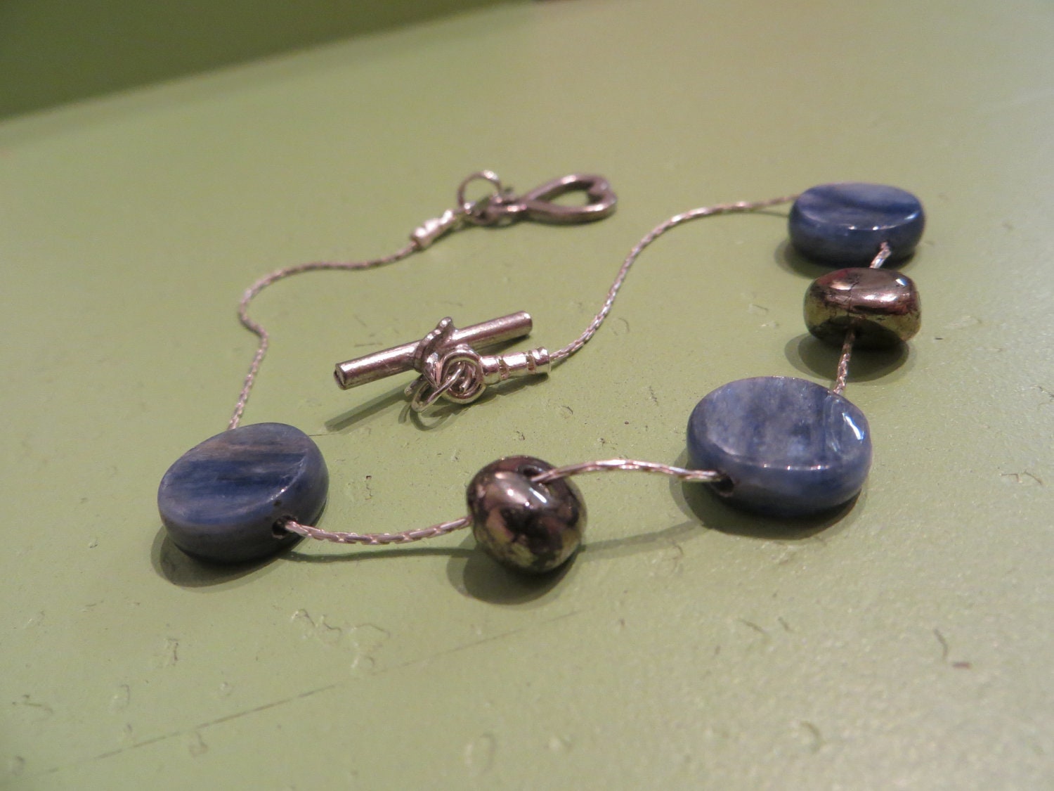 Simple & Dainty Sterling Silver Kyanite and Pyrite Bracelet