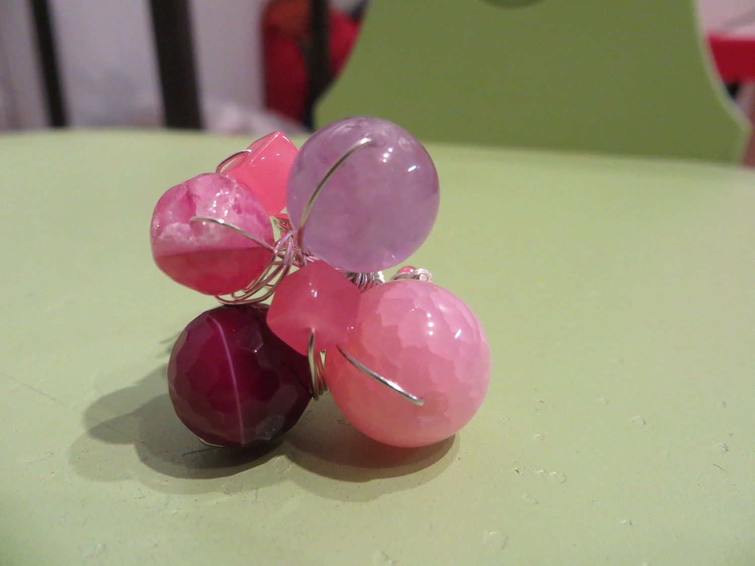 Girly Agate & Amethyst Sterling Silver Cluster Ring