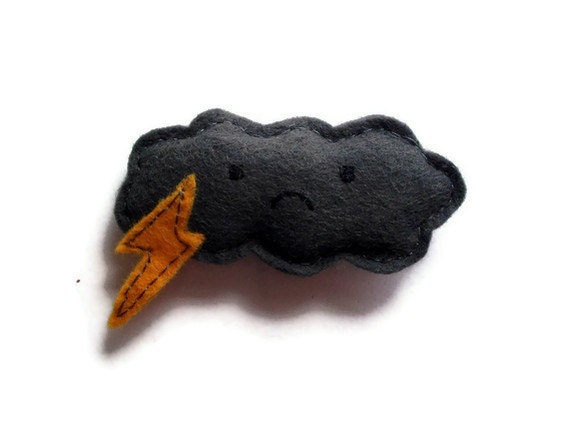 Sad Little Thunder Cloud -- Kawaii -- Felt -- Fridge Magnet