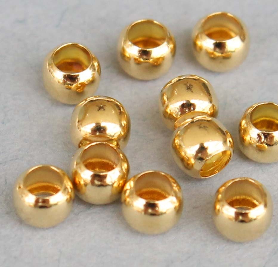 200 GOLD MICRO Beads - 3mm Round - Large HOLE 1.5mm Beads - Qty 200 - Wholesale / Bulk Quantity Discount - Ref 2883