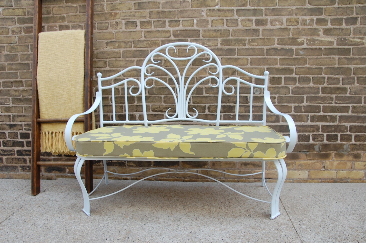 Antique Vintage Metal Bench with New Upholstery