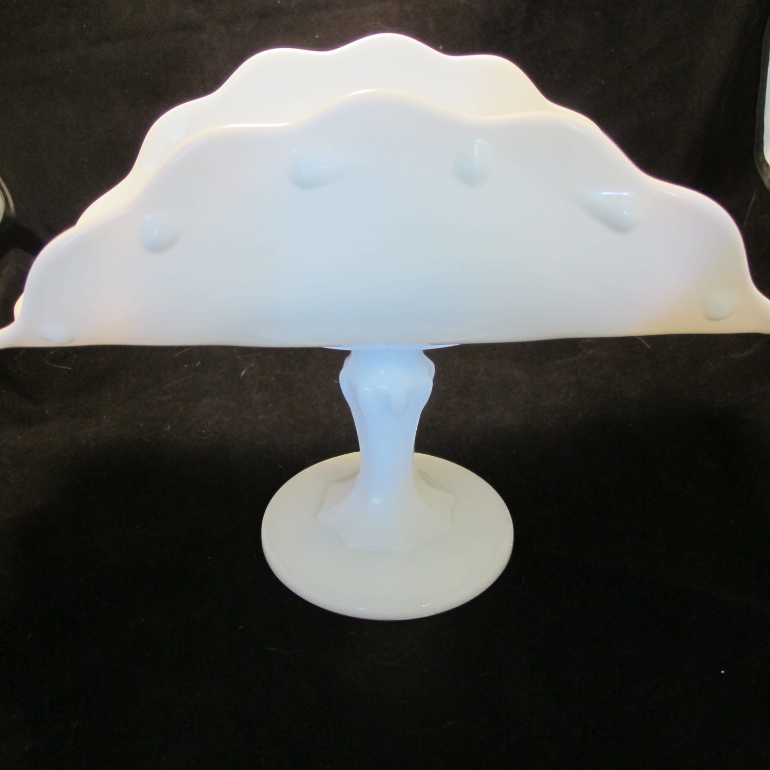 Vintage Scalloped Edge Milk Glass Folded Cake Stand or Banana Bowl Wedding Decor Centerpiece