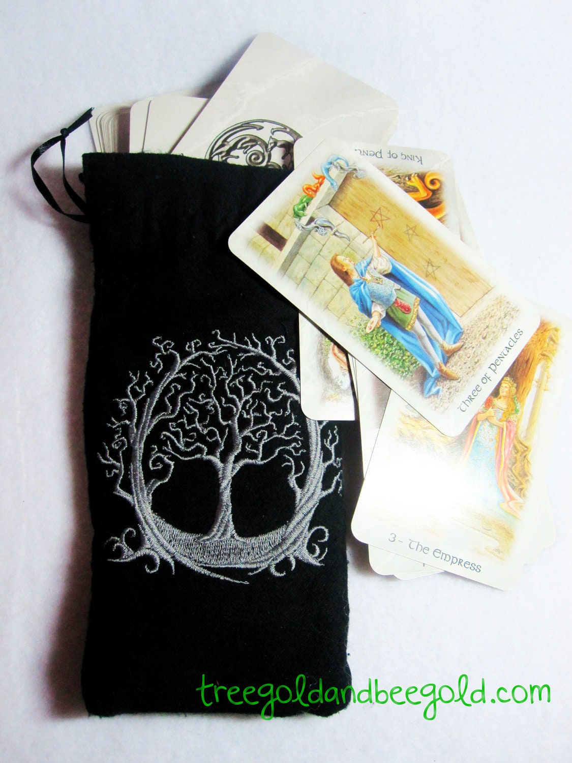 Gothic Filigree Tree Embroidered Tarot or Rune Bag