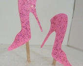 Glitter Hot Pink High Heels Cupcake Toppers