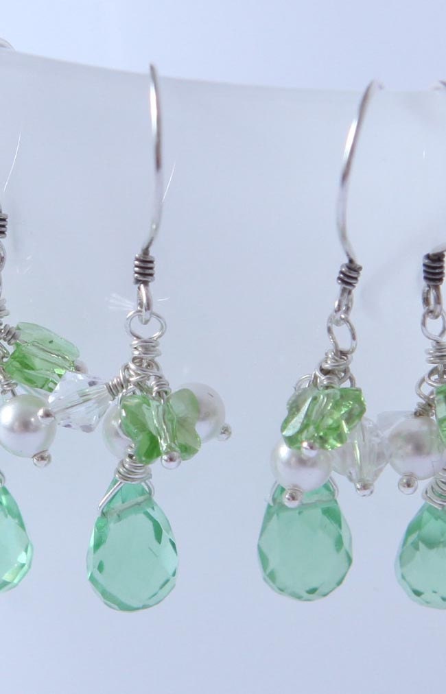 On Sale 6  bridesmaids earrings green quartz sterling silver. Six pairs bridal party jewelry green butterfly