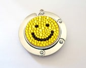 Smiley foldable bag hanger, purse hook, bag holder made with Swarovski flatback crystals
