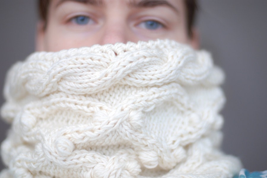 Luxury off-white hand knit cowl winter fashion accessory - silk-wool-cashmere