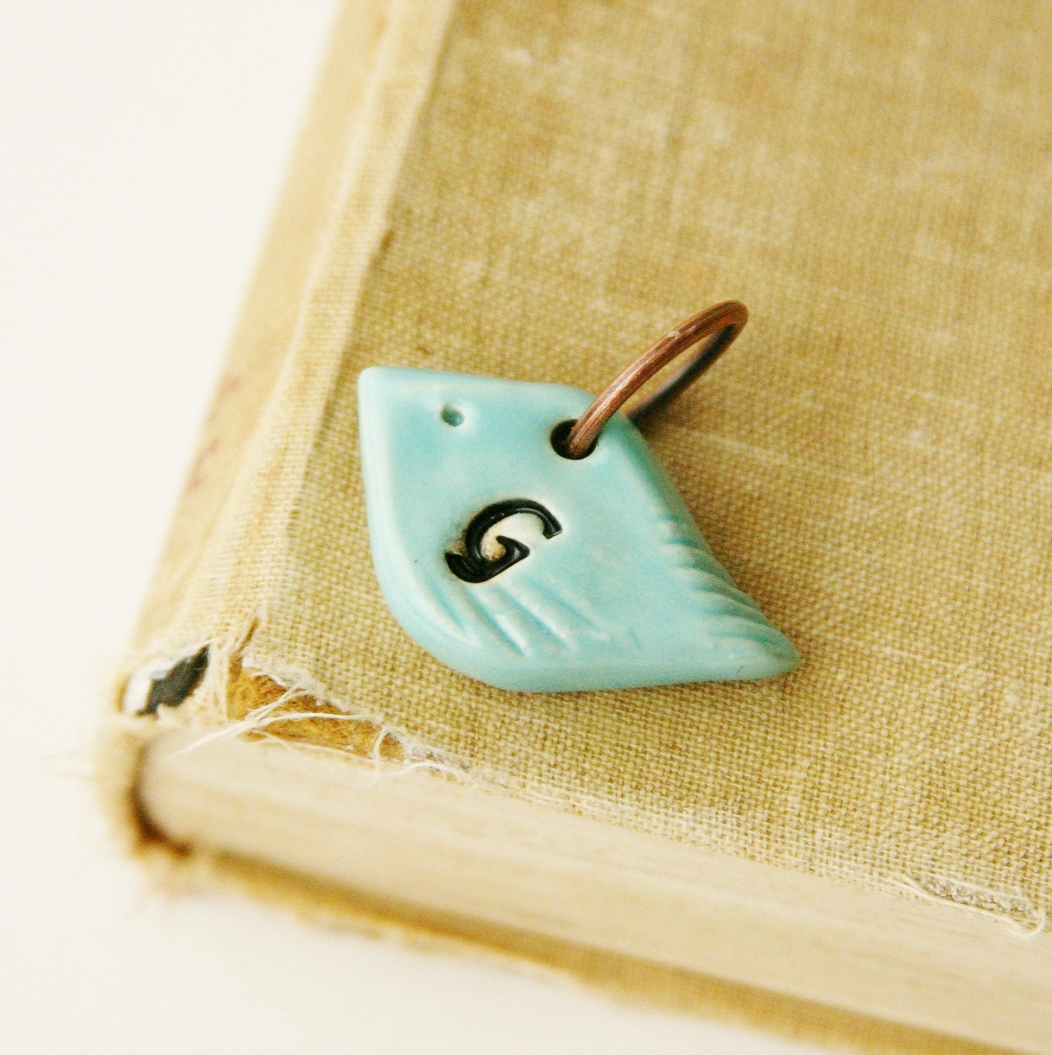 Monogram Bird Pendant - Personalized Ceramic Charm - OOAK Bright Colors Yellow Aqua Green Blue White