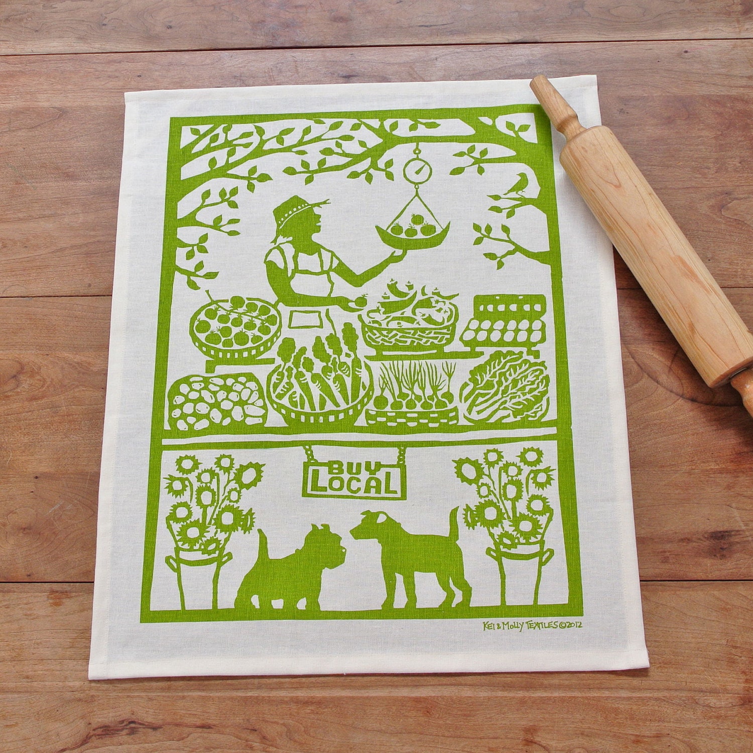 Tea Towel - Growers' Market: Green or Purple Available