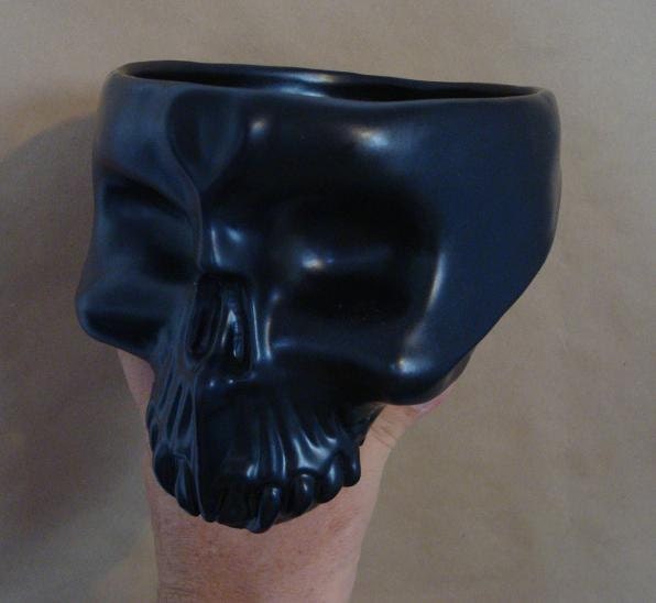 Ceramic Skull Bowl Finished with a Food-Safe Black Satin Glaze