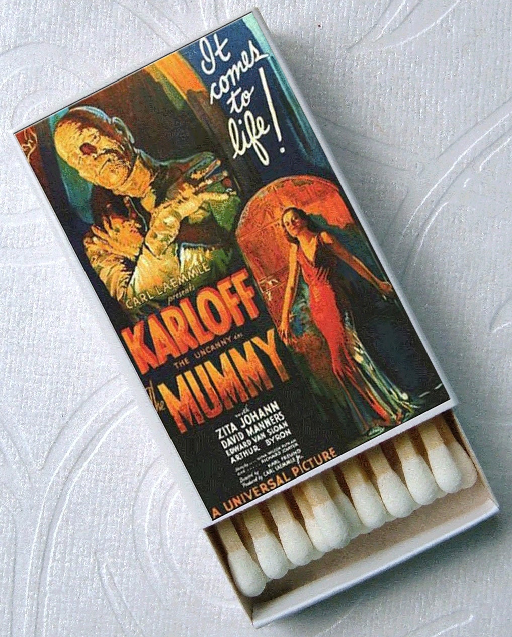 Horror Movie Classics Mummy Dracula Frankenstein Brain Halloween Party Favor Set of 4 Match Boxes