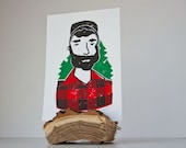 Small Lumberjack with Trees - Linocut Print Wall Decor