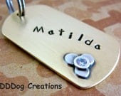 custom dog tag / large / military / brass / brushed / sterling silver flower with cz : The Pretty Tuff