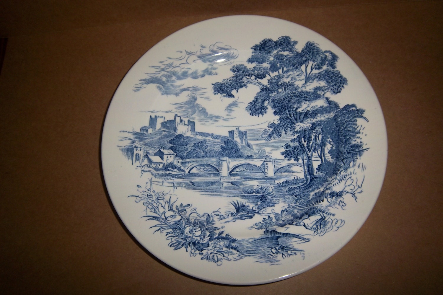 Vintage Plates set of 2 Countryside by Wedgewood from England dinner plates blue & white