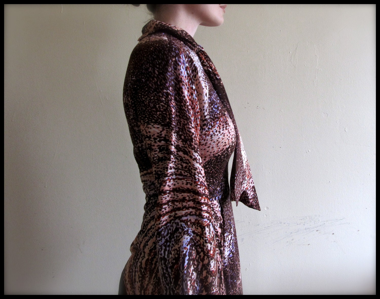 Reserved - Marie. galaxy dress. vintage 70s long sleeve pointillist swirling galaxy print dress. size small