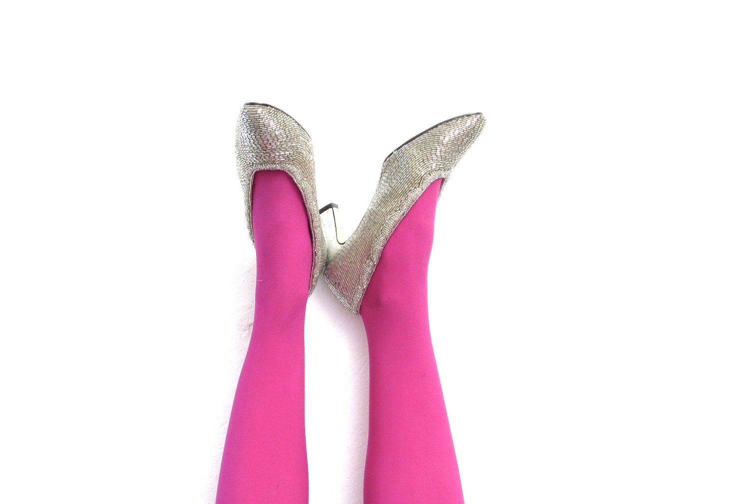 twinkle toes. vintage 80s silver beaded heels.  size 9. holiday sparkle fun