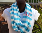 Monogrammed Infinity Scarf Aqua and White Stripe Knit Jersey