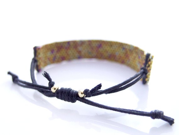 Metallic Gold Beaded Bracelet, Adjustable Cord Bracelet, Summer Bracelet, Eco Friendly Fashion, OOAK Handmade by JeannieRichard