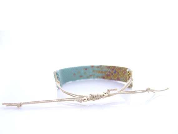 Mint Beaded Bracelet, Blue Stardust Bracelet, Adjustable Bracelet, Pixel Effect Bracelet, OOAK Handmade by JeannieRichard