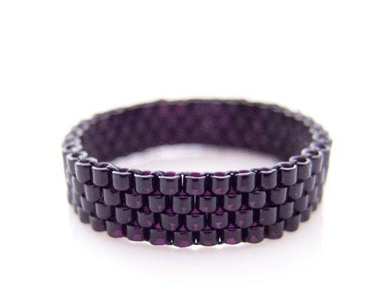 Skinny Black Ring, Stackable Ring, Black Beaded Ring, Modern Ring, Classic Ring, Handmade by JeannieRichard