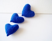 3 pcs blue crocheted amigurumi hearts / baby boy shower /party favor / soft stuffed heart