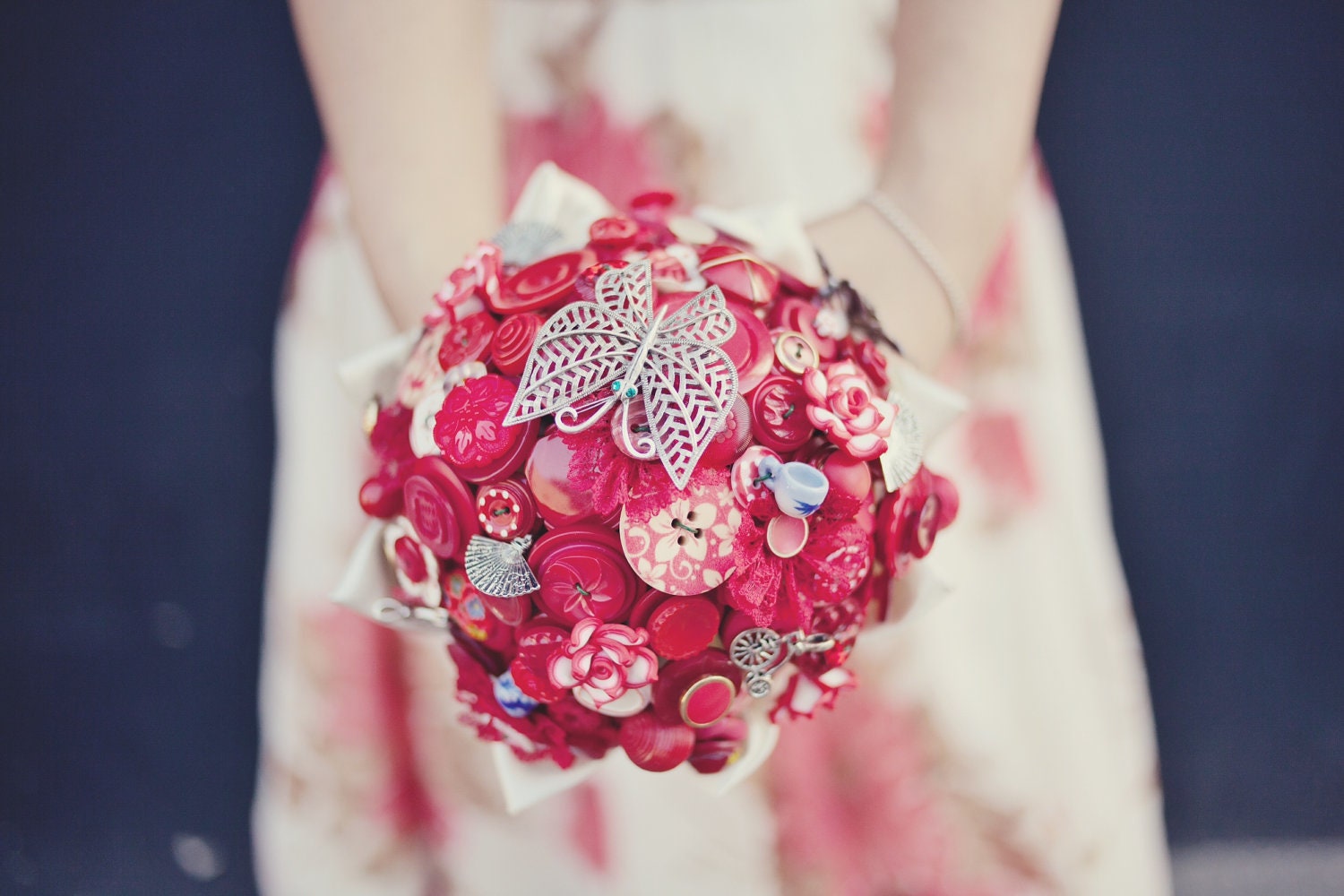 Red Bridal Button Bouquet - The Lotus Flower Bouquet