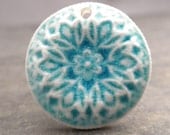 Flower Filigree- handmade ceramic porcelain turquoise pendant 9761