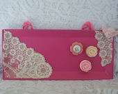 Magnetic Board Set, Shabby Chic Fuschia Lace And Flowers