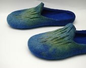 Hand felted slippers Blue and Green men unisex