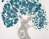 Peacock Tree -  Hand Marbled Graphics by Robert Wu, Original Marbling Art / Marbled Paper