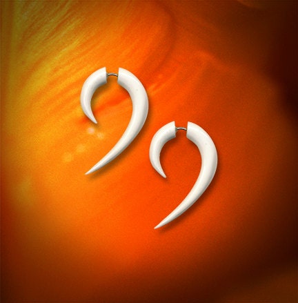 Fake Gauges - Small Bone Hooks - Tribal Earrings