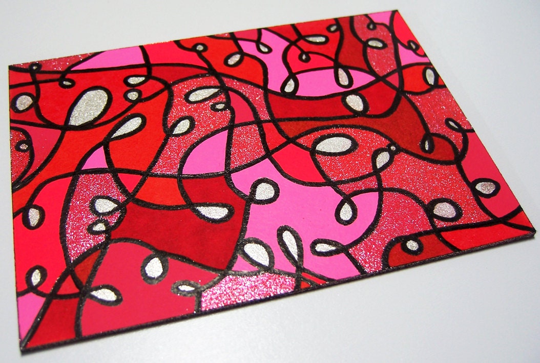 ACEO - Sacrifice - Abstract Glitter Red Pink Design - Original Art OOAK ATC Small Art